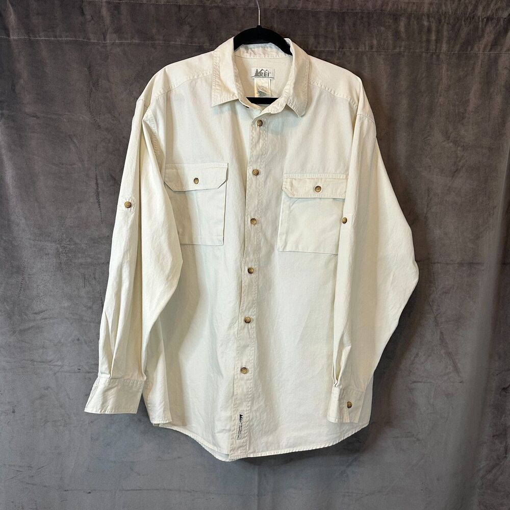 Vintage 90s REI Men's XL 100% Cotton Long Sleeve Button Down Utility Hiking